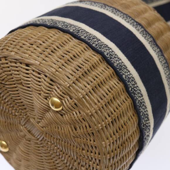 DIOR Basket Bag Trotter Canvas Shoulder Bag Rattan Blue - Picture 3 of 13